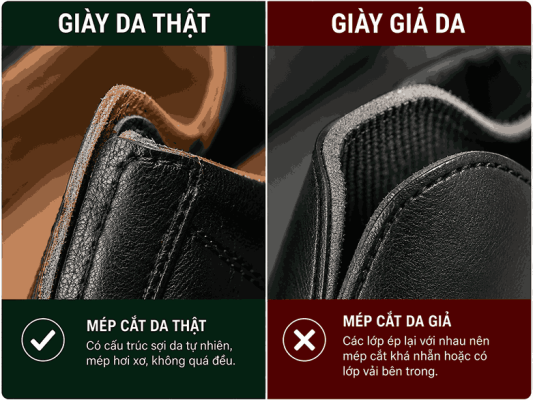 Chú ý mép cắt của giày da
